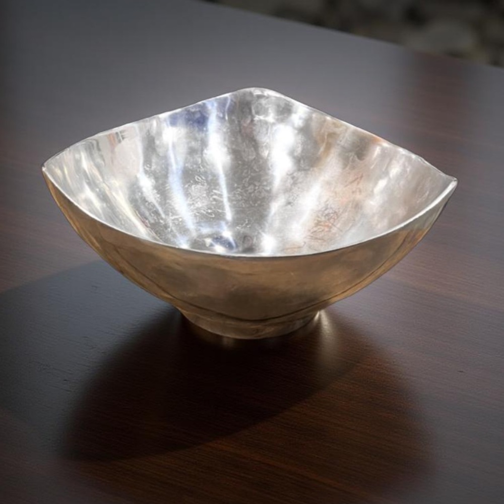 Mexican Silver Metal Tray Hand Hammered Nambe Tri-Corner NWT